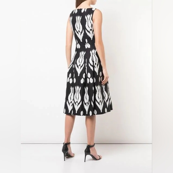 *$2,254 NEW OSCAR DE LA RENTA ROSE BLACK WHITE MIDI DAY DRESS US 14 - Picture 5 of 8